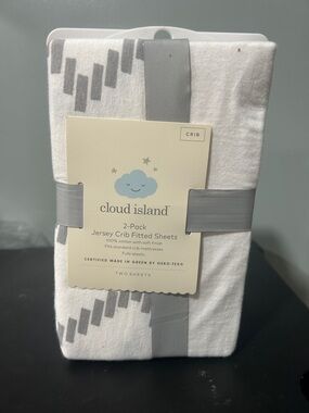 cloud island White and Gray Jersey Crib Sheets - 2 Pack